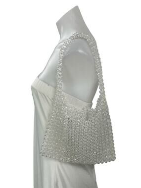 Women's White Beaded Acrylic Translucent Sparkly Shoulder Handbag Size OS